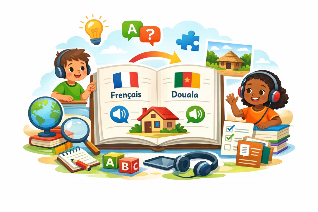 Apprenant débutant suivant un cours de langue en ligne